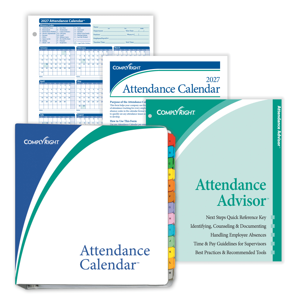 ComplyRight 2027 Attendance Calendar Kit, 8 1/2in x 11in, White, Pack Of 200