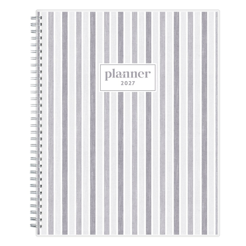 2027 Blue Sky Linen Stripe Gray Weekly/Monthly Planning Calendar, 8.5x11, 0%, Clear PET, Jan-Dec, RY27