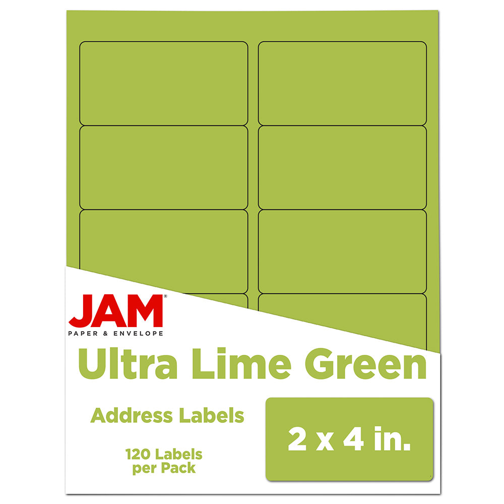 JAM Paper Mailing Address Labels, Rectangle, 2in x 4in, Lime Green, Pack Of 120