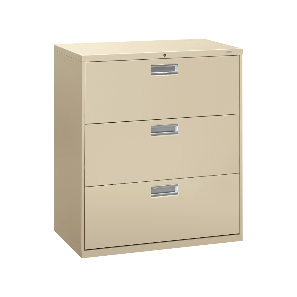 HON Brigade 600 36inW x 18inD Lateral 3-Drawer File Cabinet, Putty