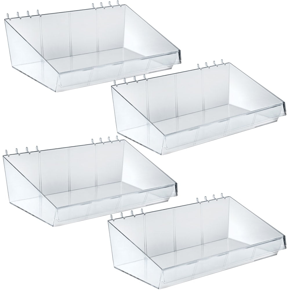 Azar Displays Divider Bins, Small Size, 4in x 13in x 7in, Clear, Pack Of 4