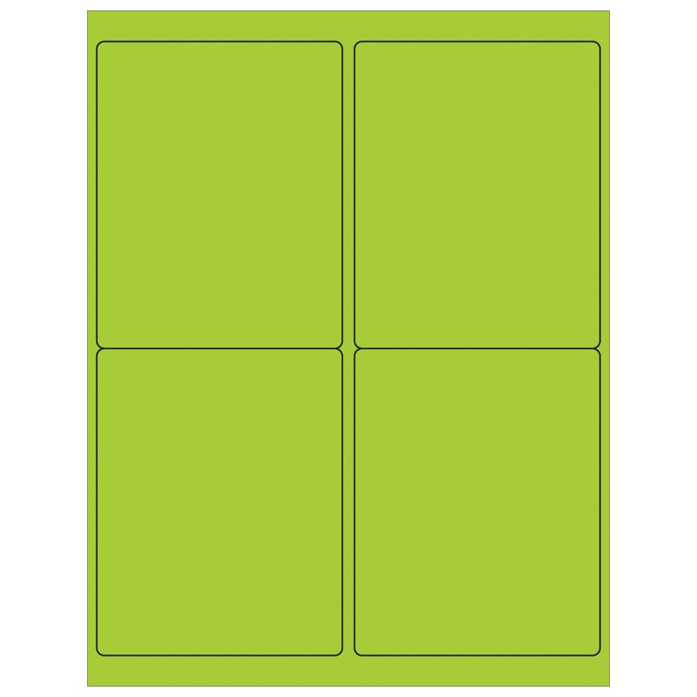 Tape Logic Permanent Labels, LL181GN, Rectangle, 4in x 5in, Fluorescent Green, Case Of 400