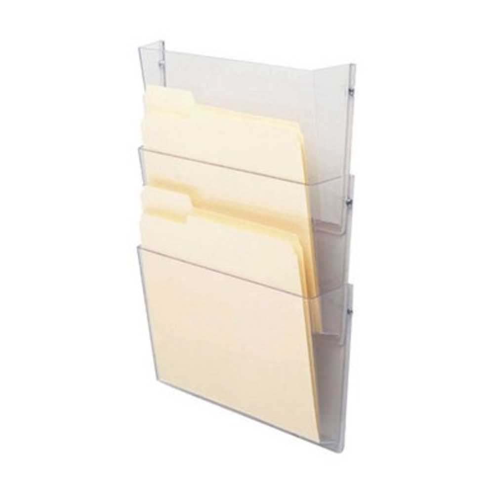 deflecto Unbreakable DocuPocket Wall File, 3 Sections, Letter Size, 14.5in x 3in x 6.5in, Clear, 3/Pack