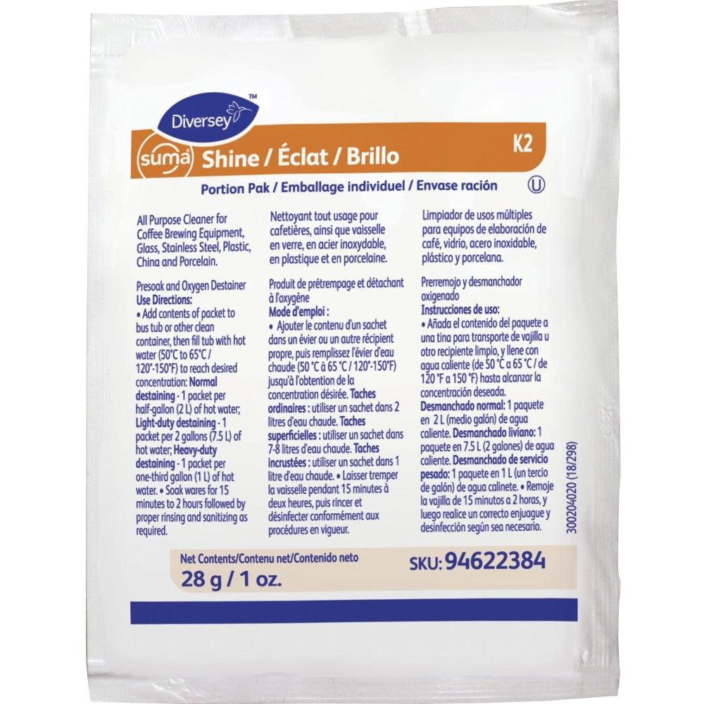 Diversey Suma Shine Portion Pak - For Utensil - 0.99 oz (0.06 lb) - White - 100/Carton - 94622384