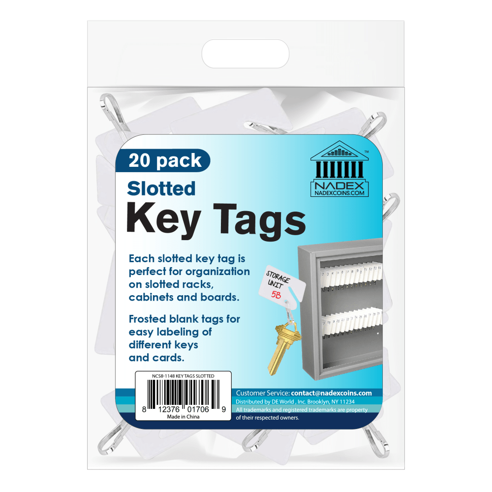 Nadex Slotted Key Tags, White, Pack Of 20 Tags