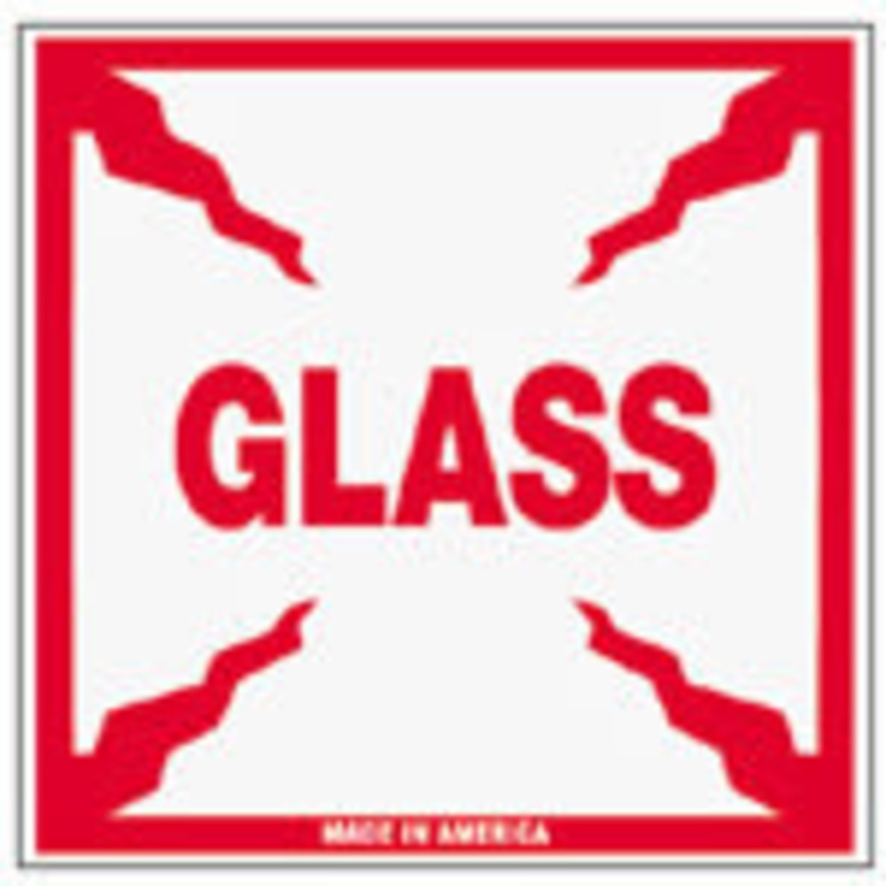 Tape Logic Preprinted Shipping Labels, SCL506, "Glass," 4in x 4in, Red/White, Pack Of 500