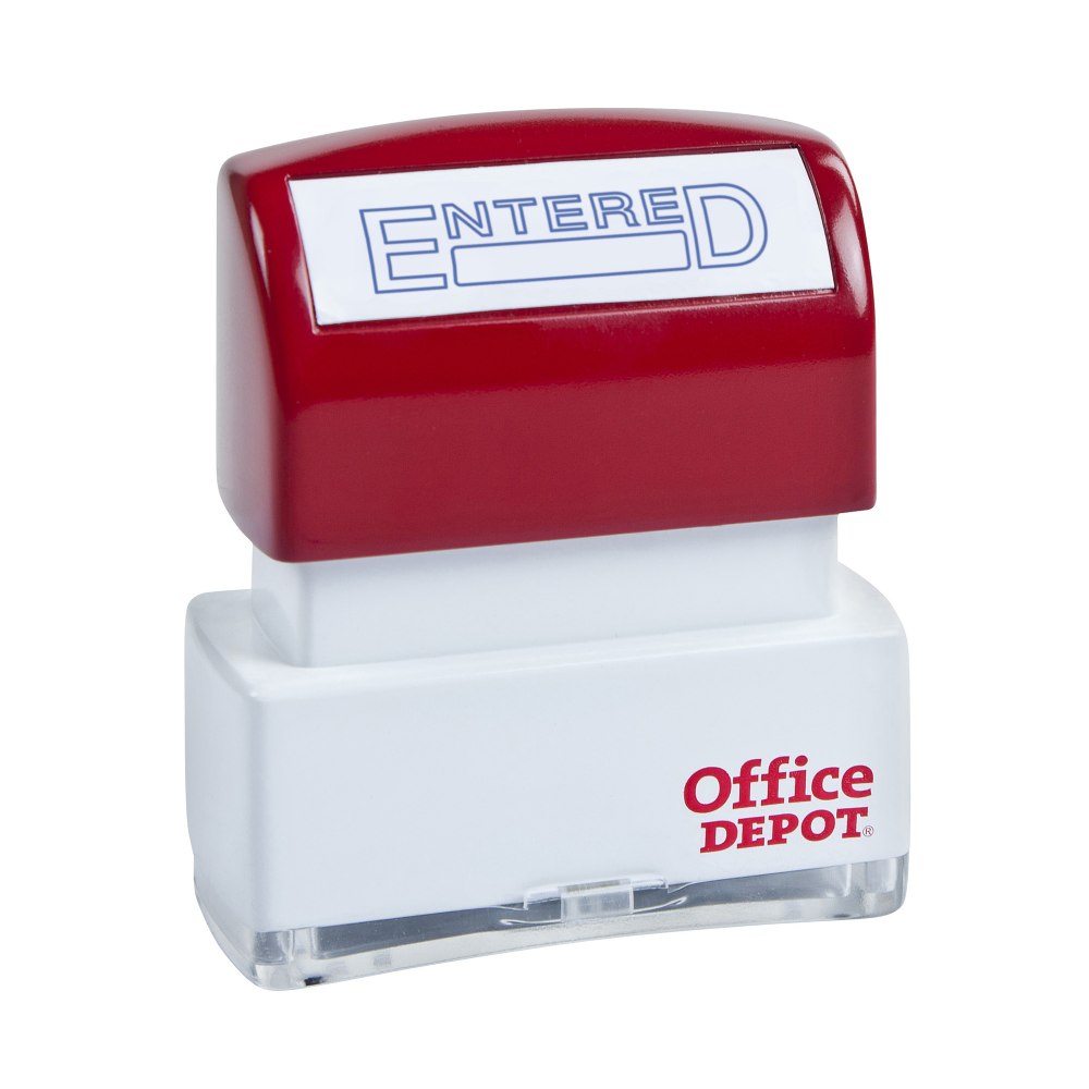 Office Depot Brand Pre-Inked Message Stamp, "Entered", Blue