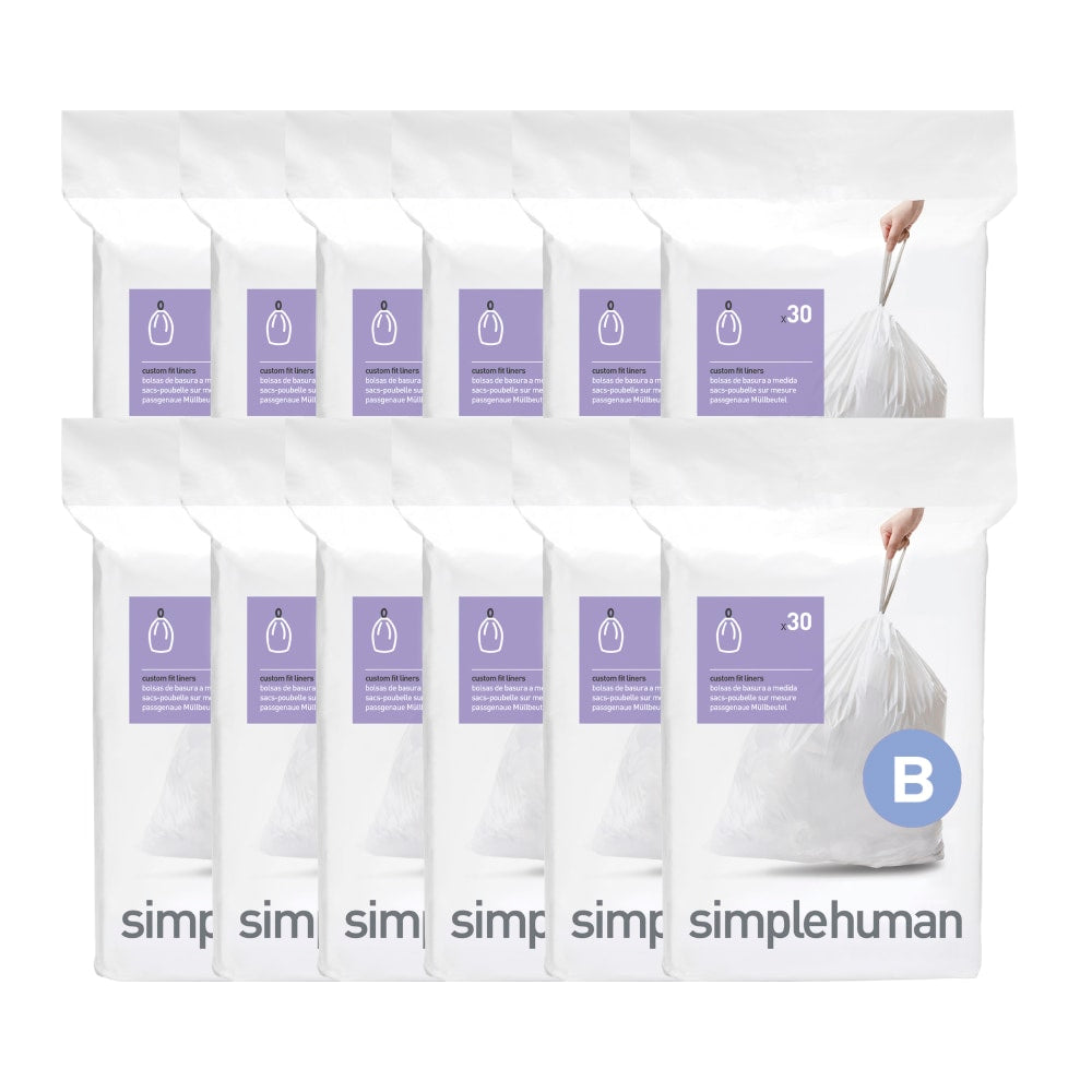 simplehuman Custom-Fit 0.3-mil Can Liners, 1.6 Gallons, White, Pack Of 360