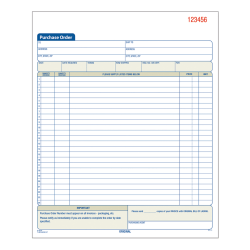 Adams Carbonless Purchase Order Book, 8 3/8in x 10 11/16in, 2-Part, 50 Set Pad