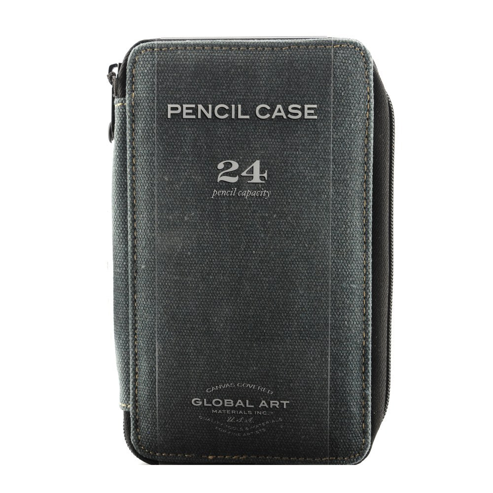 Global Art Canvas Pencil Case, 24-Pencil Capacity, Steel Blue