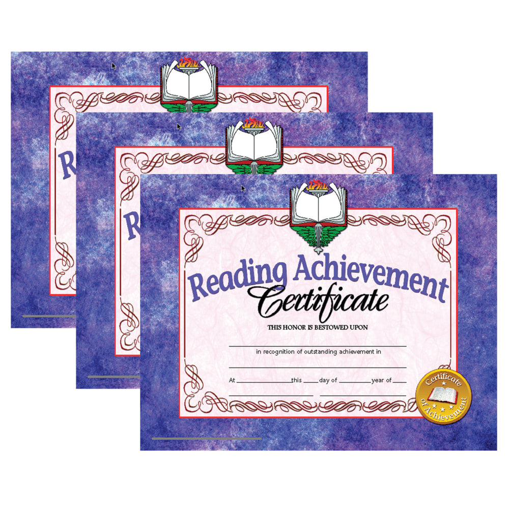 Hayes Certificates, 8-1/2in x 11in, Reading Achievement, 30 Certificates Per Pack, Set Of 3 Packs, HVA6773