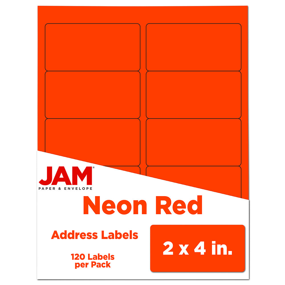 JAM Paper Mailing Address Labels, Rectangle, 2in x 4in, Neon Red, Pack Of 120