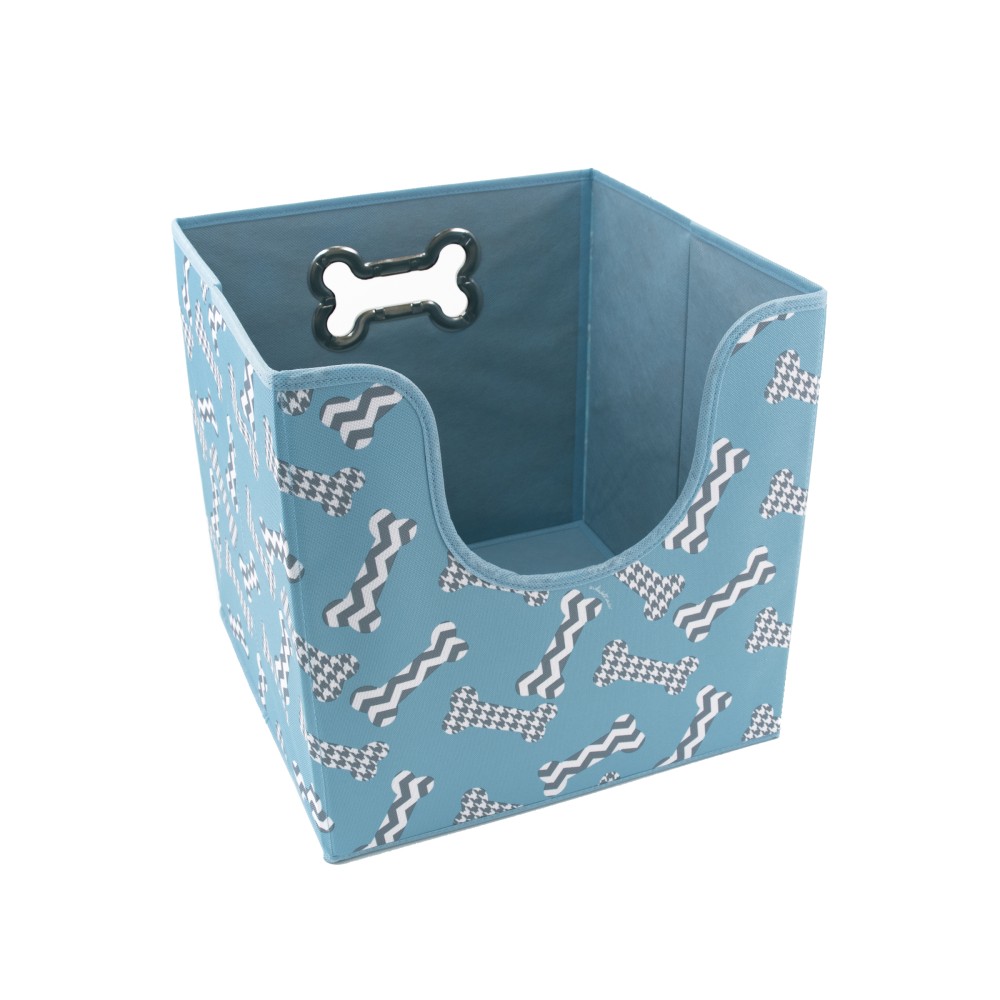 Paw Prints Collapsible Pet Storage Bin, 12inH x 12inW x 12inL, Blue