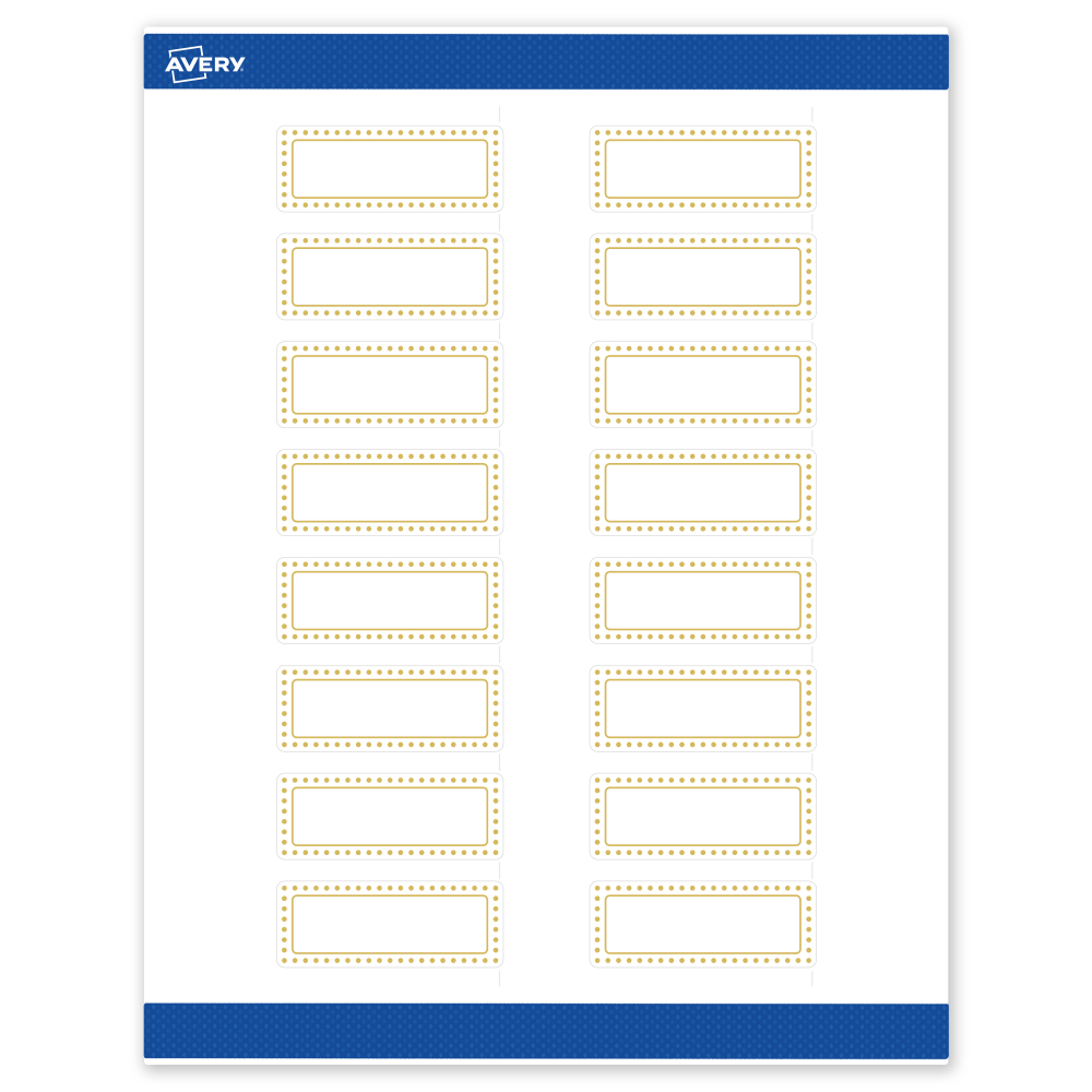 Avery Print-To-The-Edge Labels & Sure Feed, S00-D1B-PRWMP10, 1in x 2-5/8in, Matte White, Preprinted Gold Border & Gold Dots Design, Pack Of 160