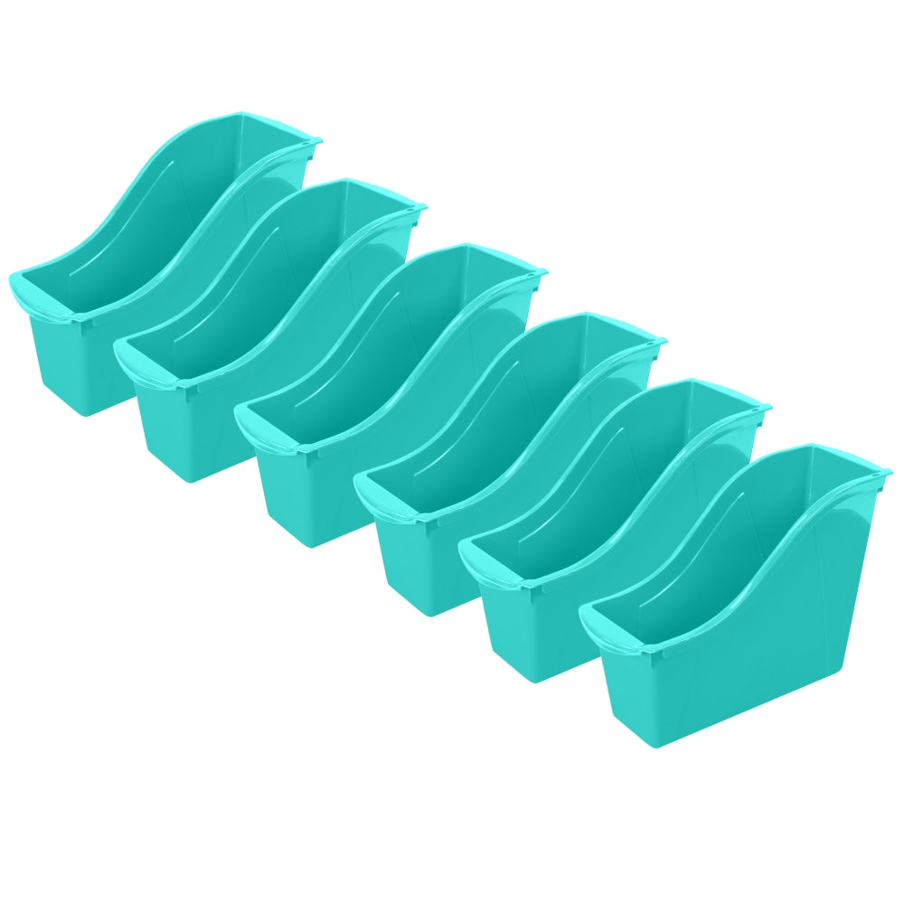Storex Small Book Bins, 8-1/2inH x 4-1/2inW x 11-3/4inD, Teal, Pack Of 6 Bins