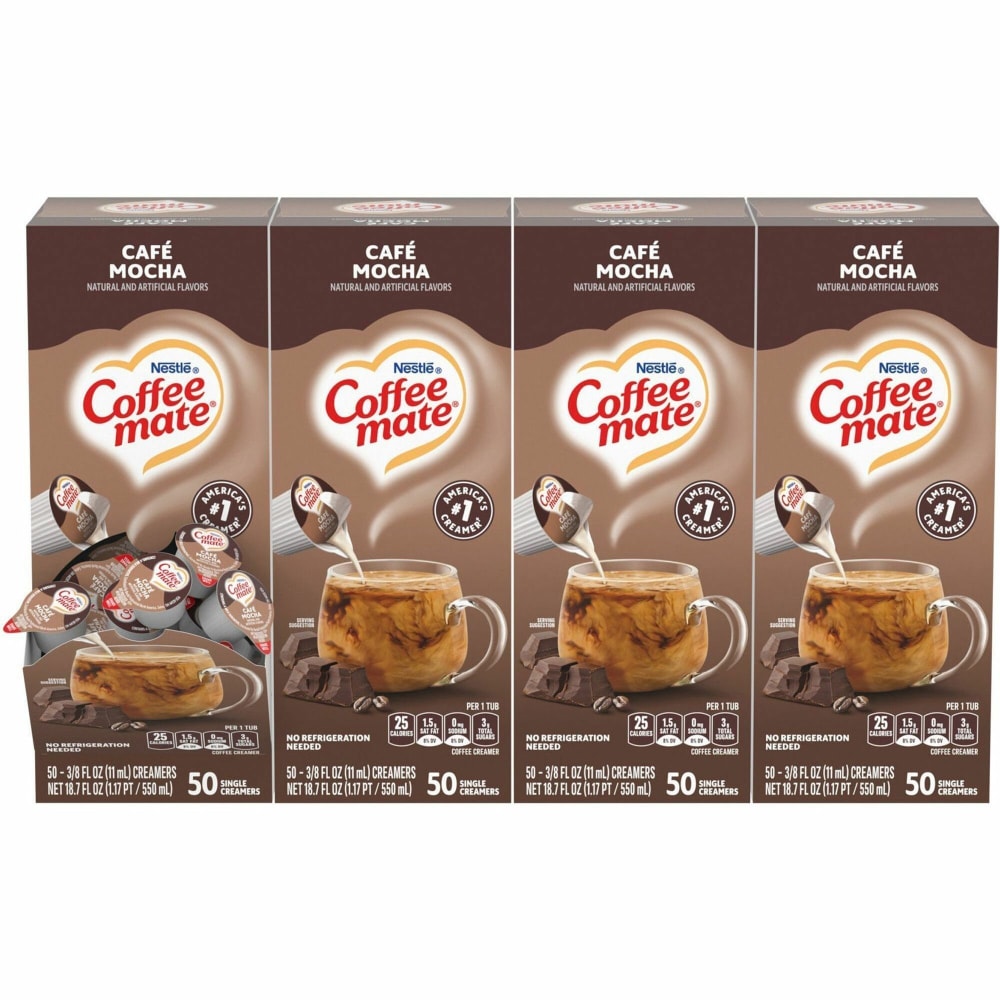 Coffee mate Cafe Mocha Nondairy Liquid Creamer Singles - Cafe Mocha Flavor - 0.38 fl oz (11 mL) - 200 Serving - 50/Box - 4 / Carton