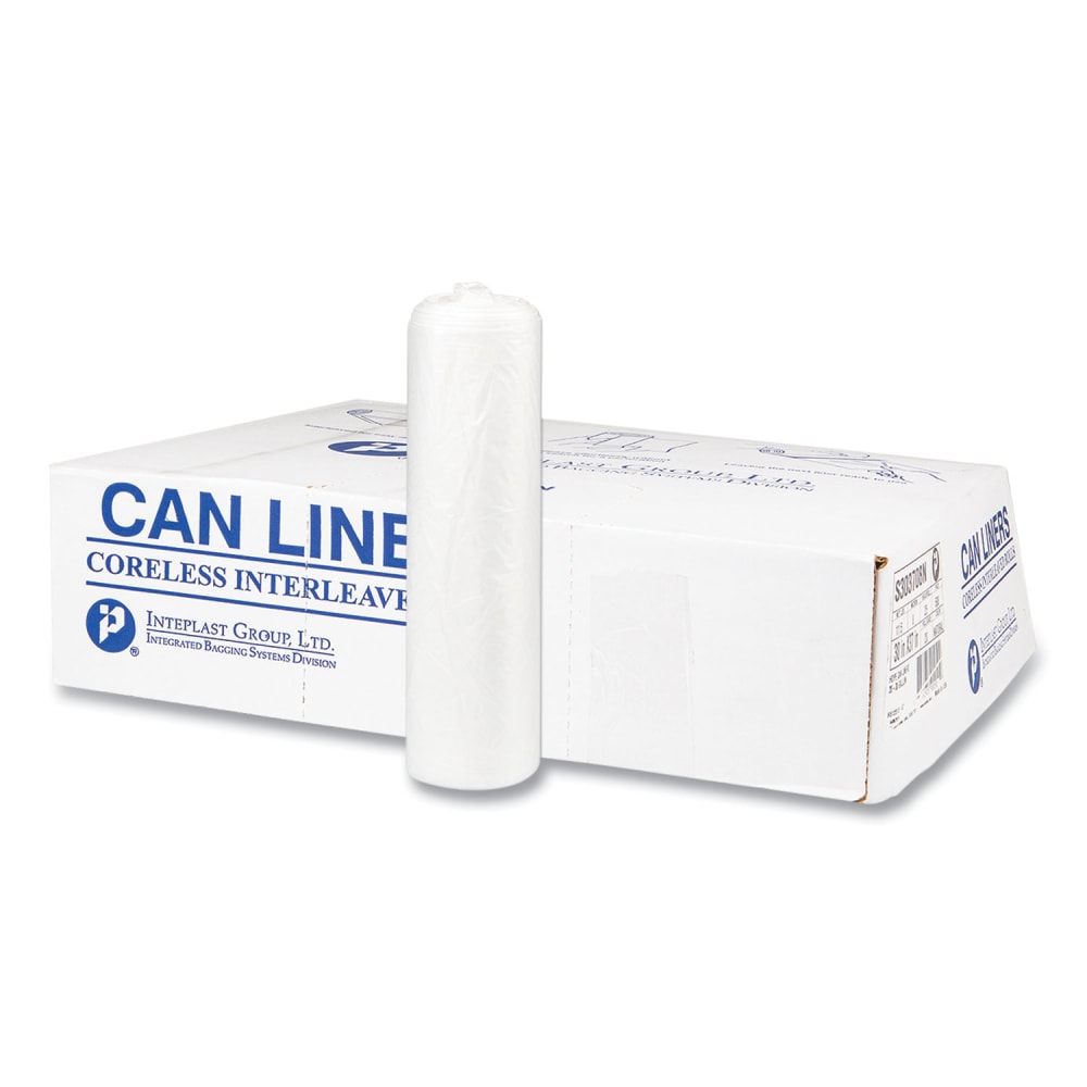 Interplast Group High Density Commercial Can Liners, 56 gal, 0.87 mil, 22 mic, 43in x 48in, Natural, Interleaved Roll, 25 Bags/Roll, 8 Rolls/Carton