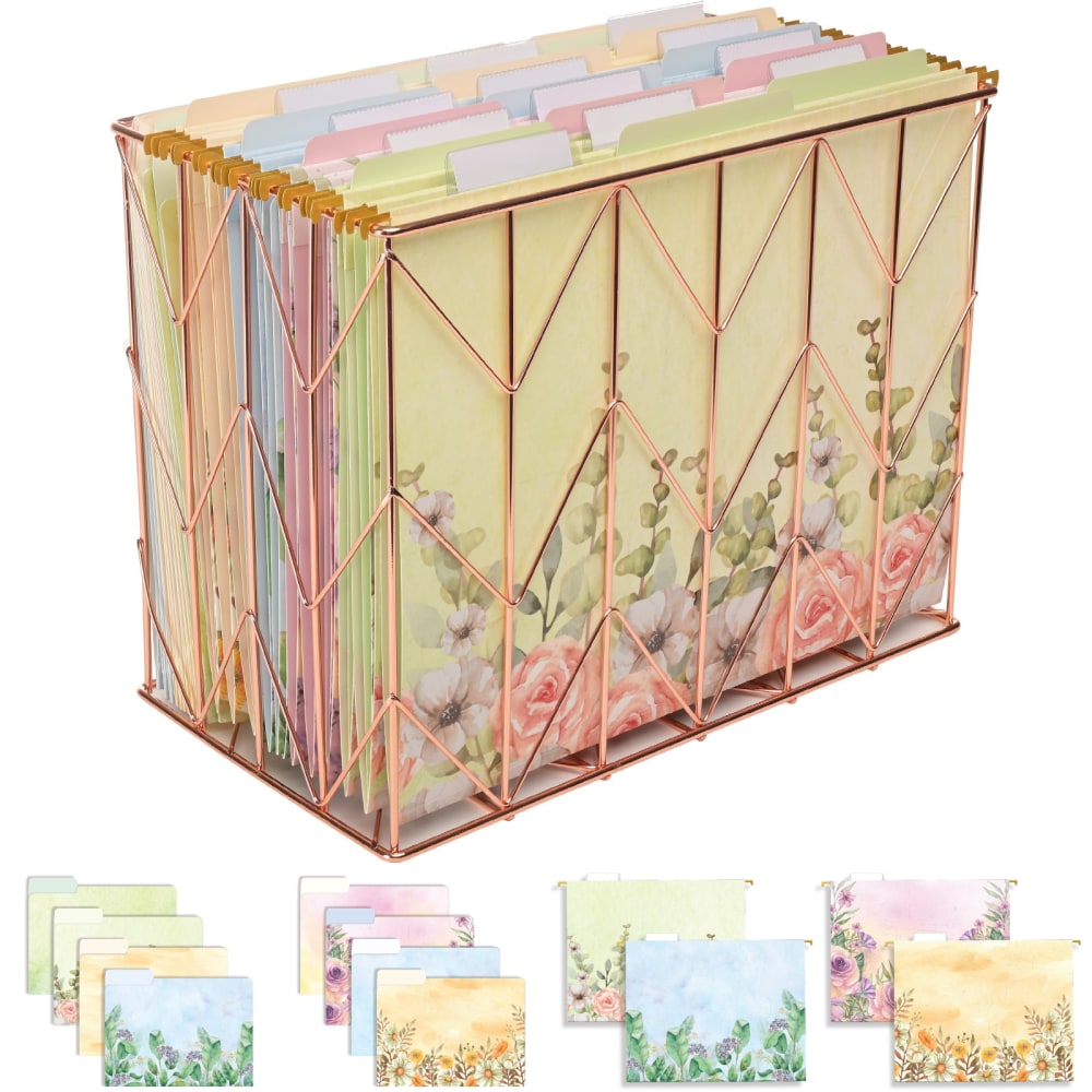 Global Deluxe Designer Hanging File Folders Kit, Letter Size, Assorted Watercolor Floral, Kit Of 36 Folders