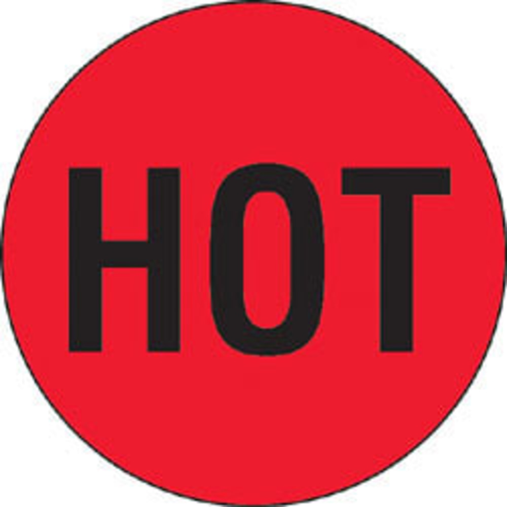 Tape Logic Preprinted Shipping Labels, DL1730, "Hot", 2in Circle, Red/Black, Roll Of 500