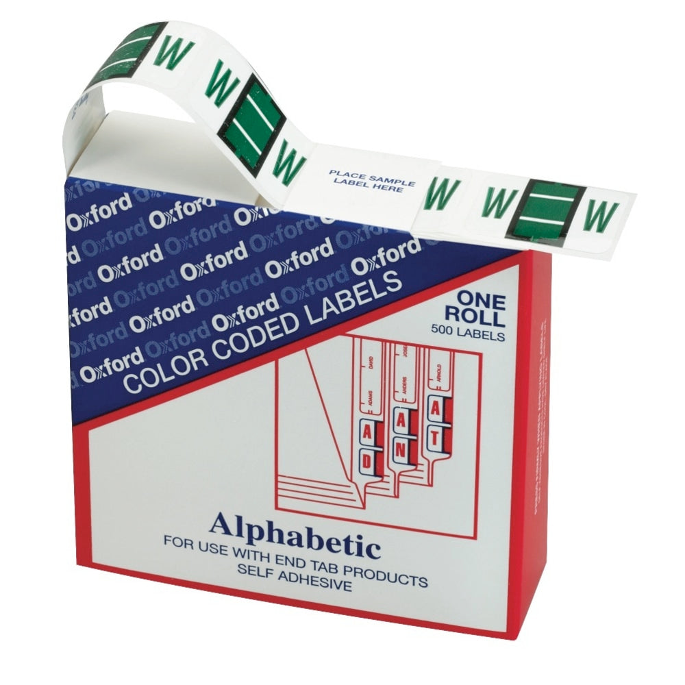 Pendaflex Color Coded Label - Alphabet - 1 1/4in Width x 1in Length - Rectangle - Dark Green - 500 / Roll - 1 / Box