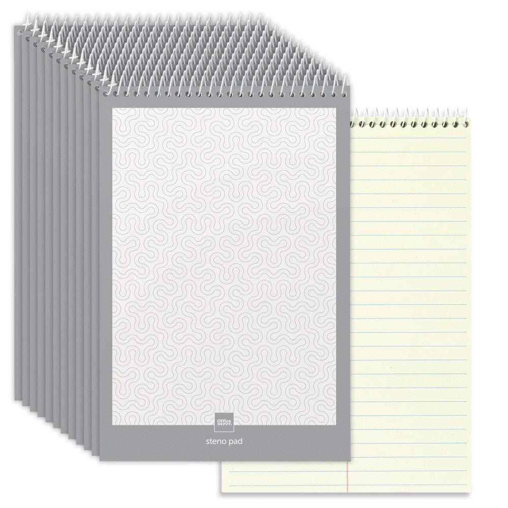 Office Depot Brand Steno Books, 6in x 9in, Gregg Ruled, 70 Sheets, Greentint, Pack Of 12