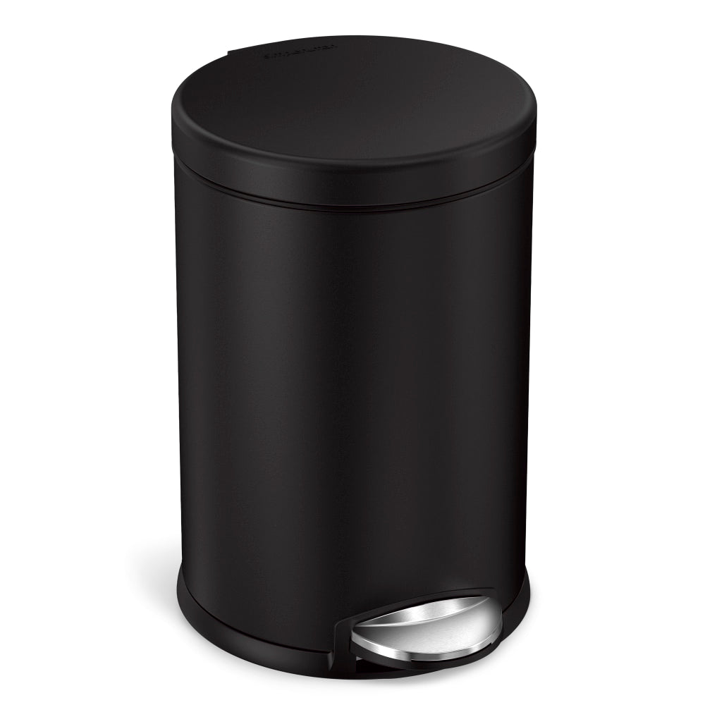 simplehuman Mini Round Step Trash Can, 1.2 Gallons, 12.1inH x 7.6inW x 10inD, Matte Black Steel