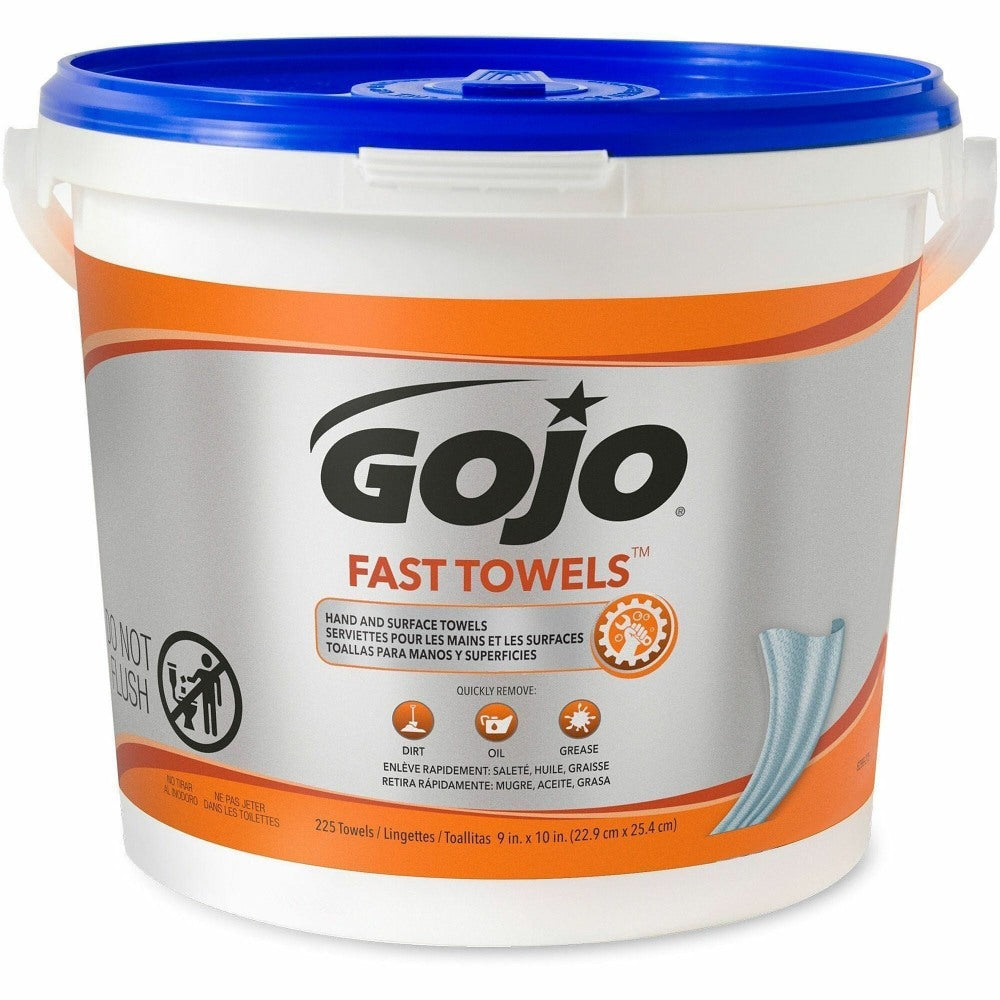 Gojo Fast Towels Hand/Surface Cleaner - 9in Width x 10in Length - White - 225/Tub - 1 Each