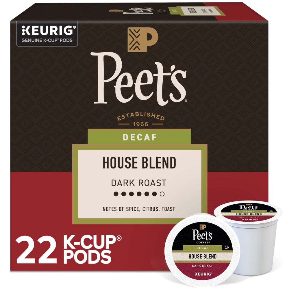 Peets Coffee Decaf House Blend Coffee Keurig Single Serve K-Cup Pods, 22 Pods Per Pack, Case Of 4 Packs