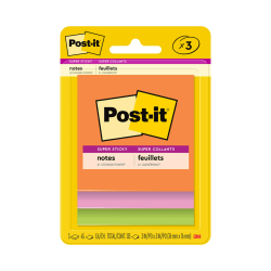 Post-it Super Sticky Notes, 3 x 3 in, 3 Sticky Note Pads, 45 Sheets/Pad, 2X the Sticking Power, School Supplies and Office Products, Energy Boost
