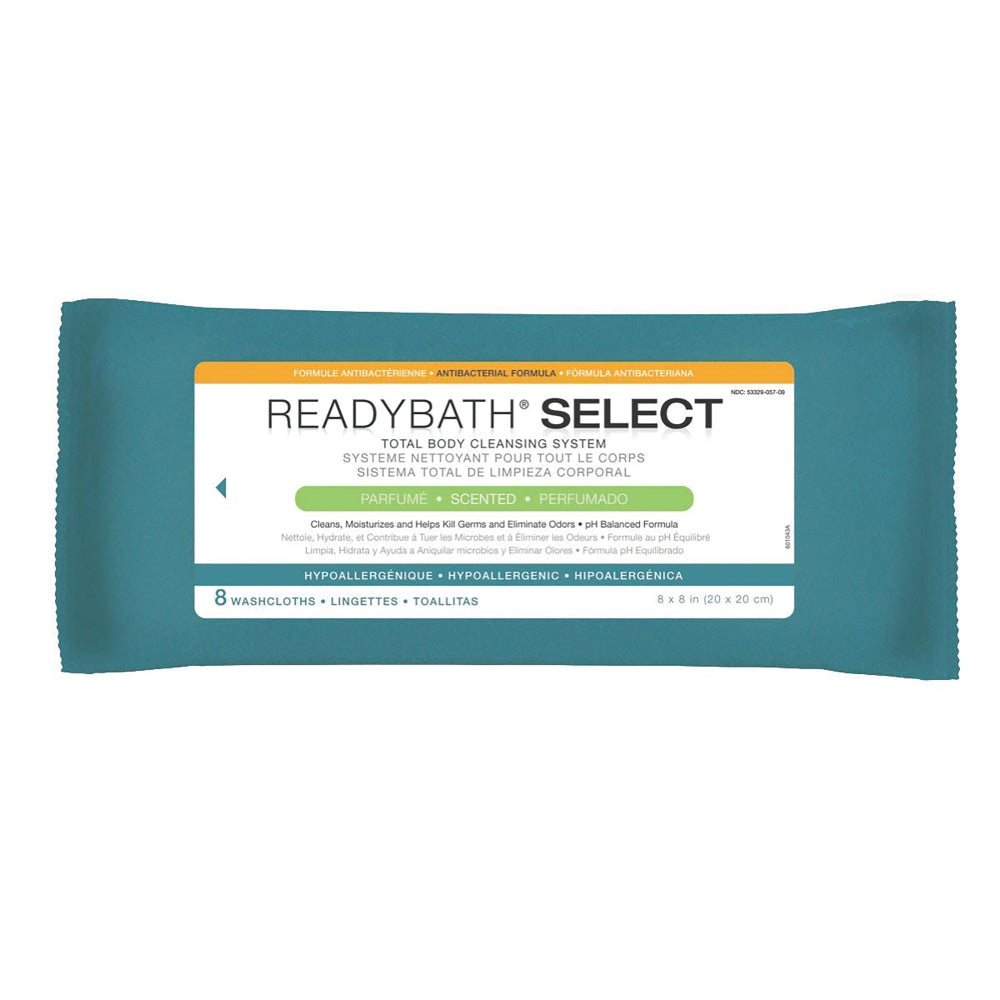 Medline ReadyBath SELECT Medium-Weight Cleansing Washcloths, Antibacterial, Scented, 8in x 8in, White, 8 Washcloths Per Pack, Case Of 30 packs