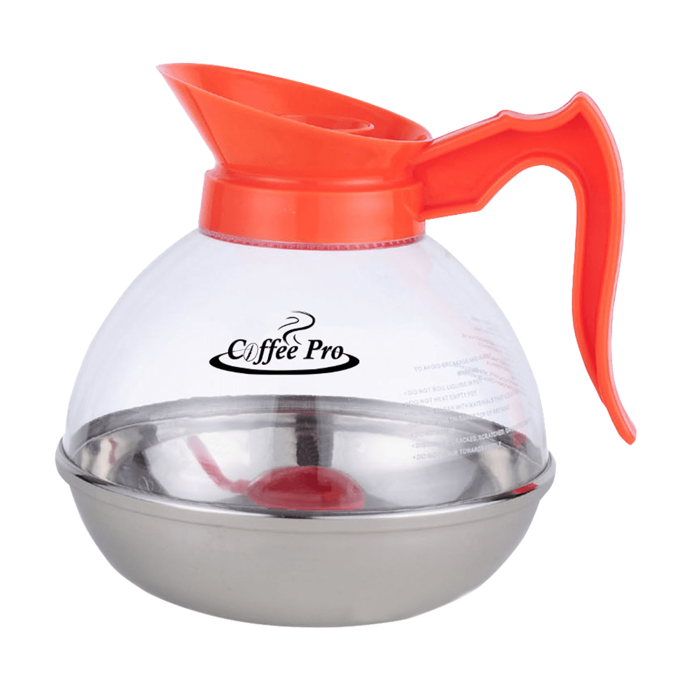 Coffee Pro 12-Cup Polycarbonate Decaf Unbreakable Coffee Decanter, Clear/Orange