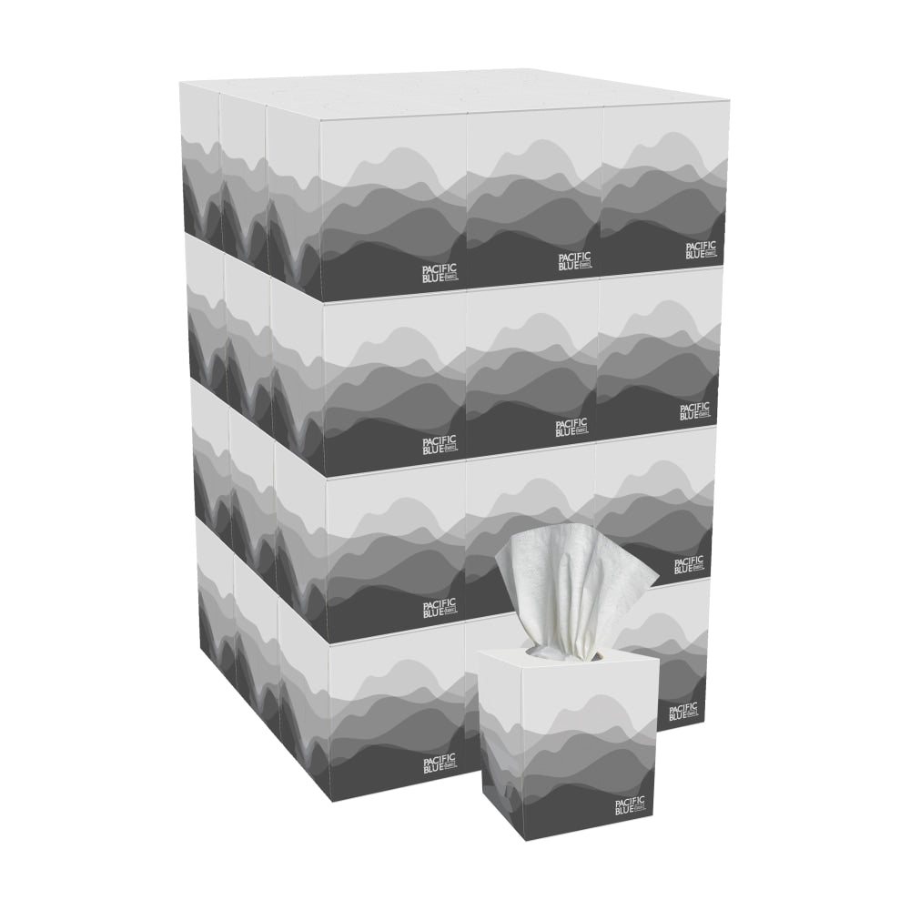 Pacific Blue Basic 2-Ply Facial Tissues, Cube Box, White, 100% Recycled Fiber, 86 Tissues Per Box, 36 Boxes Per Case