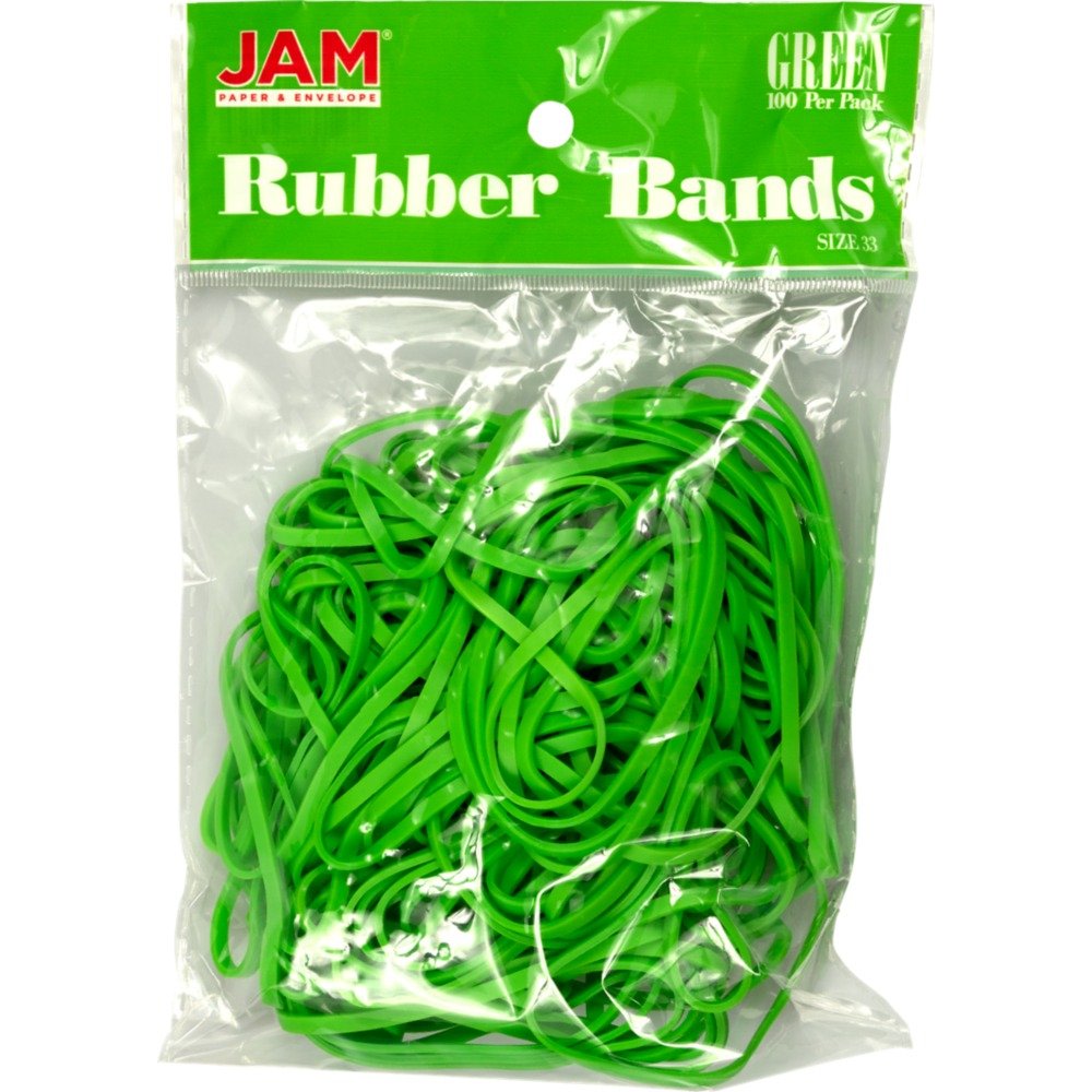 JAM Paper Rubber Bands, Size 33, Green, Bag Of 100 Rubber Bands
