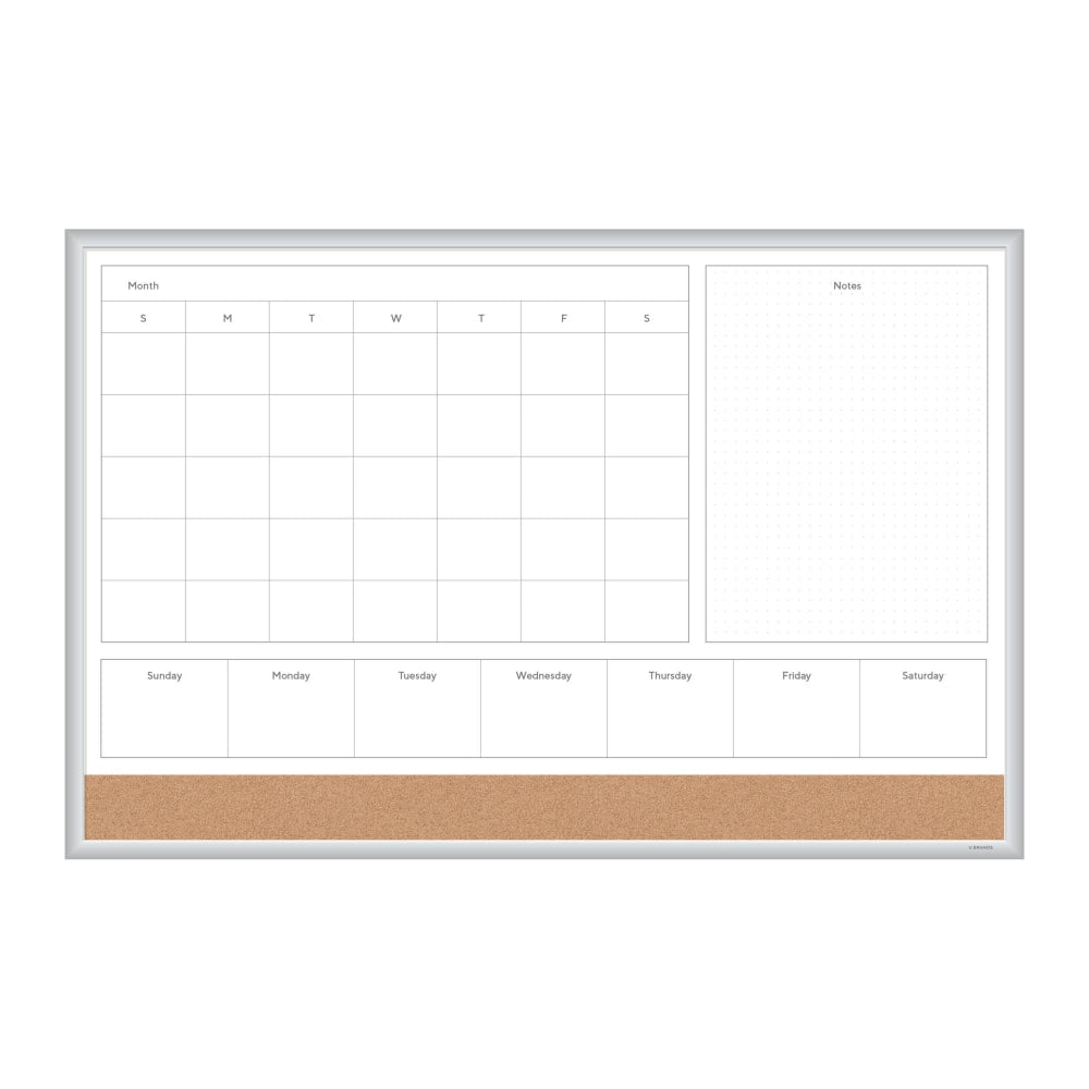 U Brands 4N1 Magnetic Dry-Erase Combo Board, 36in X 24in, Silver Alumimum Frame, Actual Size 35in X 23in (3891U00-01)