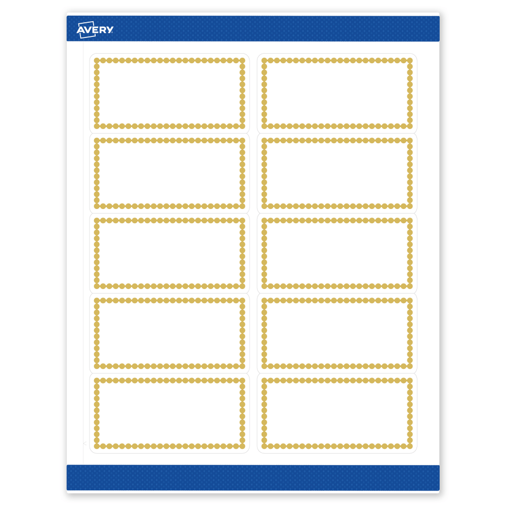 Avery Printable Labels With Sure Feed Technology, S00-DJH-PRWMP10, Rectangle, 2in x 4in, Matte White, Preprinted Gold Beads Design, Pack Of 100