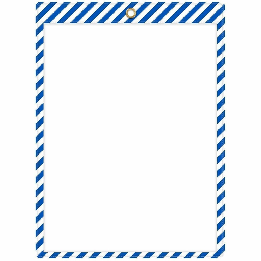 C-Line Safety Striped Shop Ticket Holders, 0.1inH x 9.8inW x 13.6inL, Vinyl, Blue, White, 25 / Box
