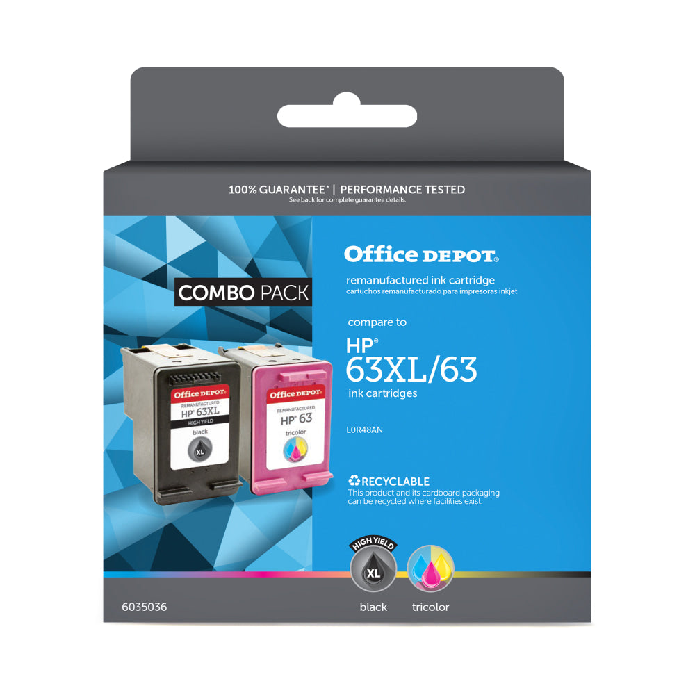 Office Depot Remanufactured Black And Tri-Color High-Yield Ink Cartridge Replacement For HP 63XL, 63, Pack Of 2, OD63XLK63C