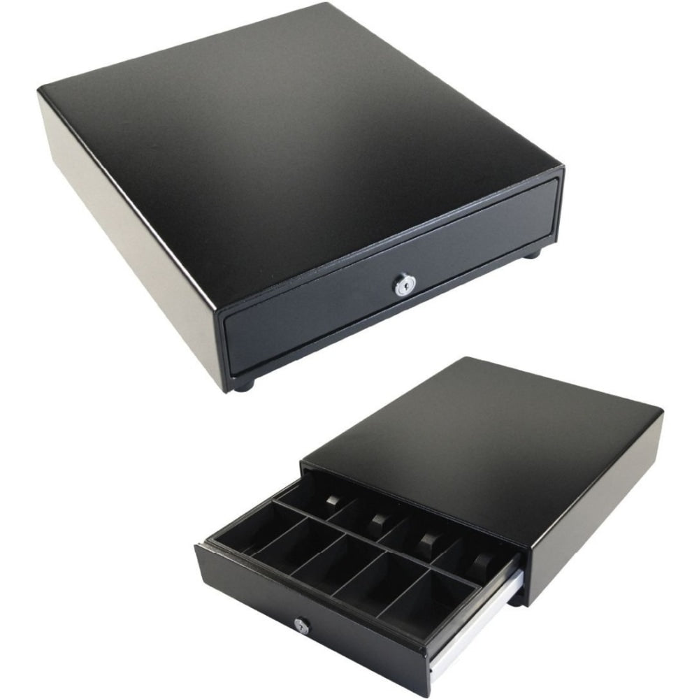 APG Cash Drawer Vasario Series Cash Drawer, 4 Bill, 5 CoinPrinter Driven, Black, 4.3inH x 13.8inW x 16.3inD