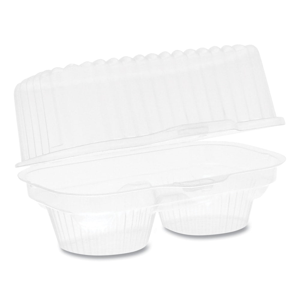 Pactiv Evergreen OPS Hinged ClearView Cupcake Containers, 2-Compartment, 4inH x 6-3/4inW x 4inD, Clear, Plastic, Carton Of 100 Containers