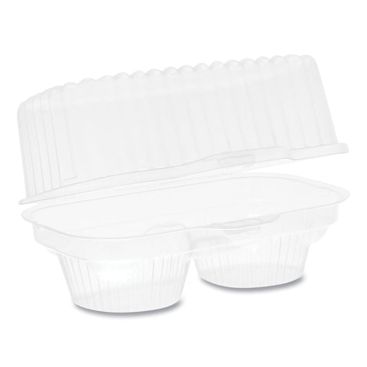 Pactiv Evergreen OPS Hinged ClearView Cupcake Containers, 2-Compartment, 4inH x 6-3/4inW x 4inD, Clear, Plastic, Carton Of 100 Containers
