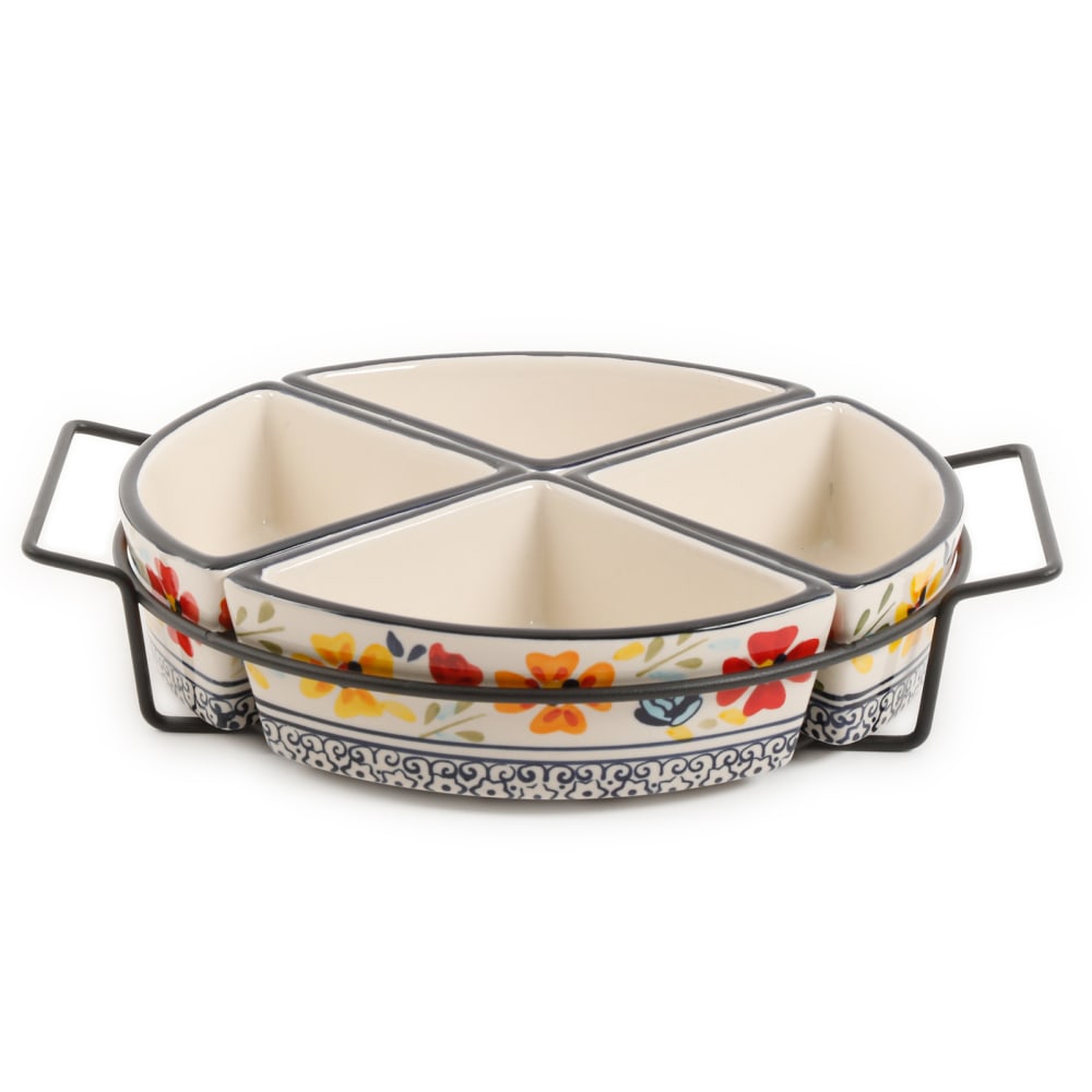 Gibson Elite Luxembourg 4-Section Tidbit Dish, 2-1/2inH x 10-1/4inW x 11-3/4inD, Off-White