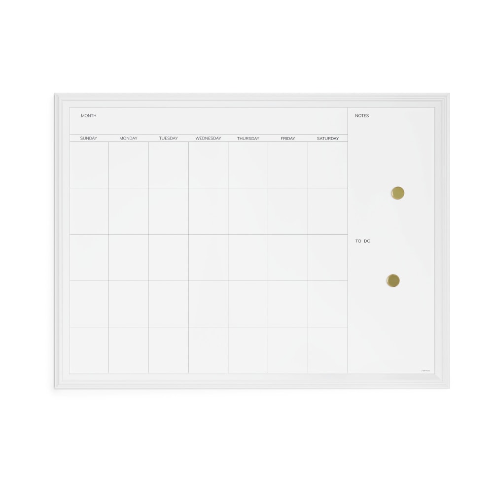 U Brands Magnetic Dry-Erase Monthly Calendar Board, 40in X 30in, White Decor Frame (2918U00-01)