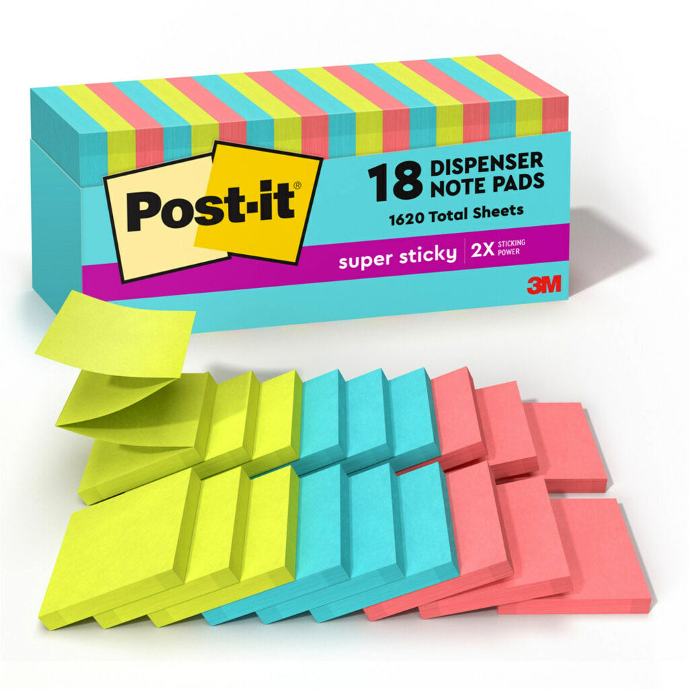 Post-it Super Sticky Pop Up Notes, 3 x 3 in, 18 Sticky Note Pads, 90 Sheets/Pad, 2x the Sticking Power, Back to School Supplies, Supernova Neons