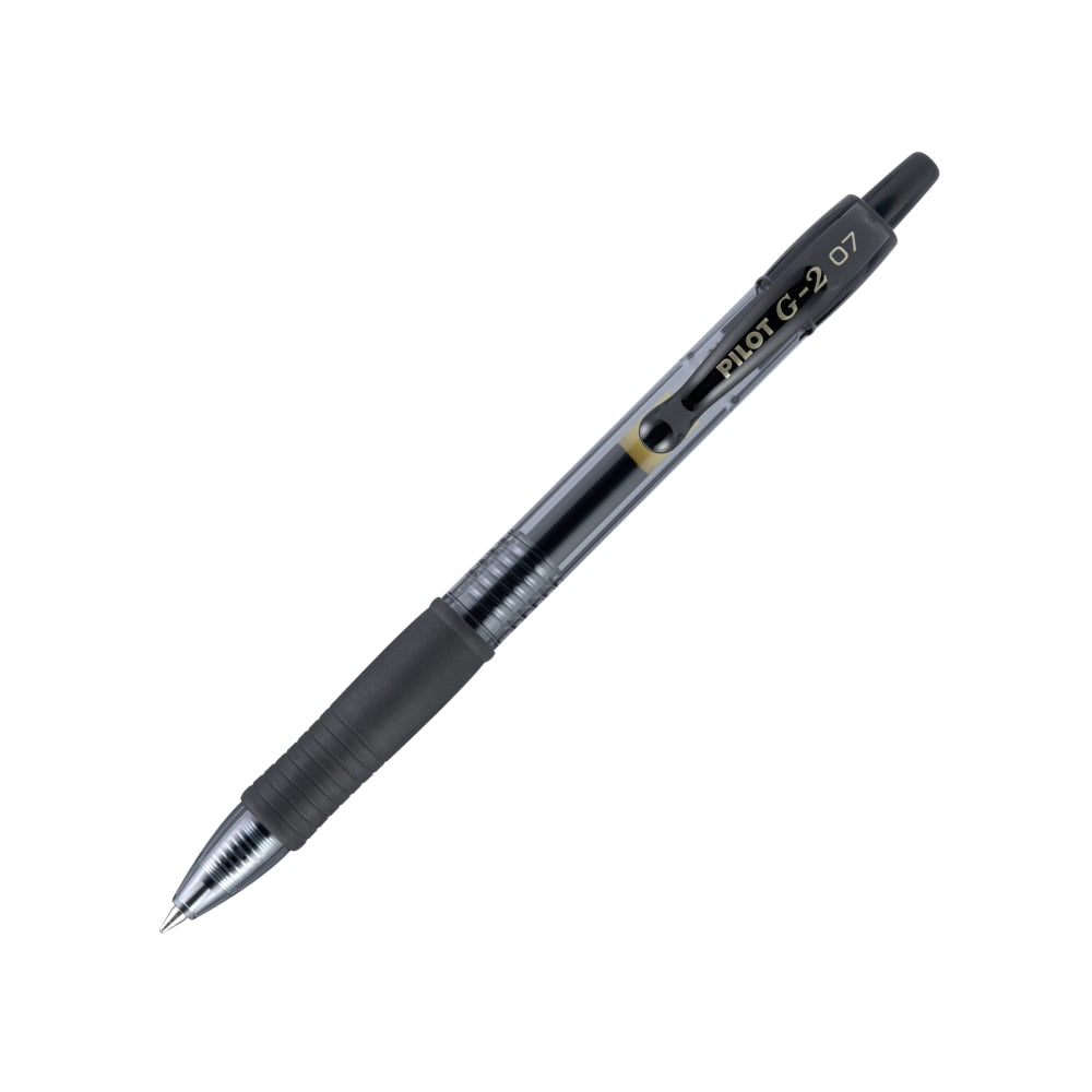 Pilot G2 Retractable Gel Pens, Fine Point, 0.7 mm, Clear Barrels, Black Ink, Pack Of 12 Pens, 31020
