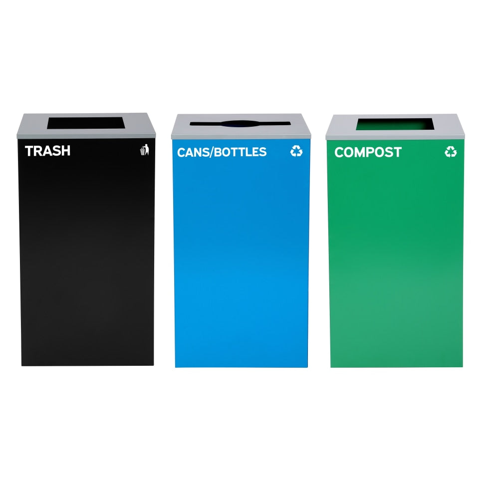 Alpine Industries Stainless-Steel Open Top Cans/Bottles, Compost And Trash Can Set, 30inH x 16-15/16inW x 16-15/16inD, Black/Blue/Green - ALP4450BLKKIT20