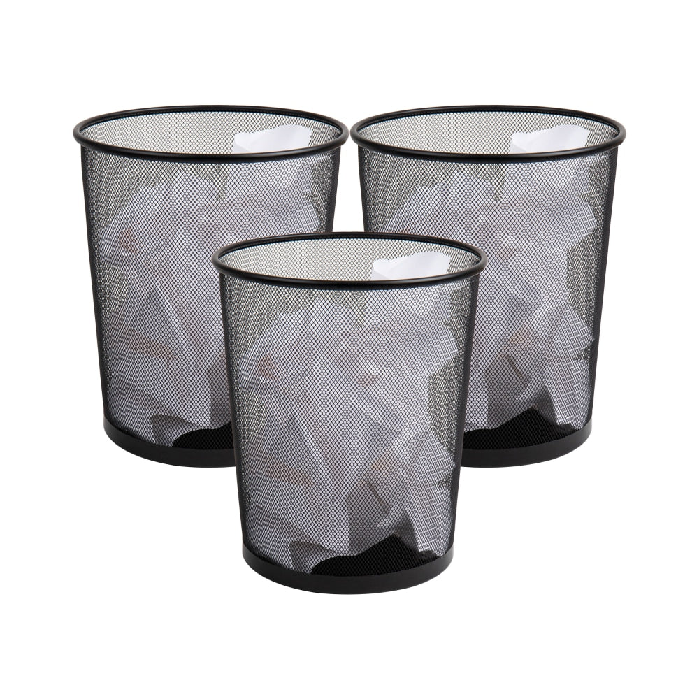 Mind Reader Metal Waste Paper Baskets 4.5-Gallon,13-3/4inH x 11-1/2inW x 11-1/2inL, Black, Set Of 3 Baskets