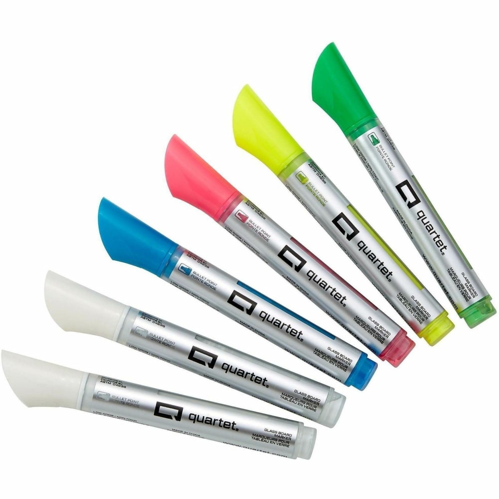 Quartet Glass Board Bullet Tip Neon Markers - Bullet Marker Point - Assorted Neon Ink - 6/Pack