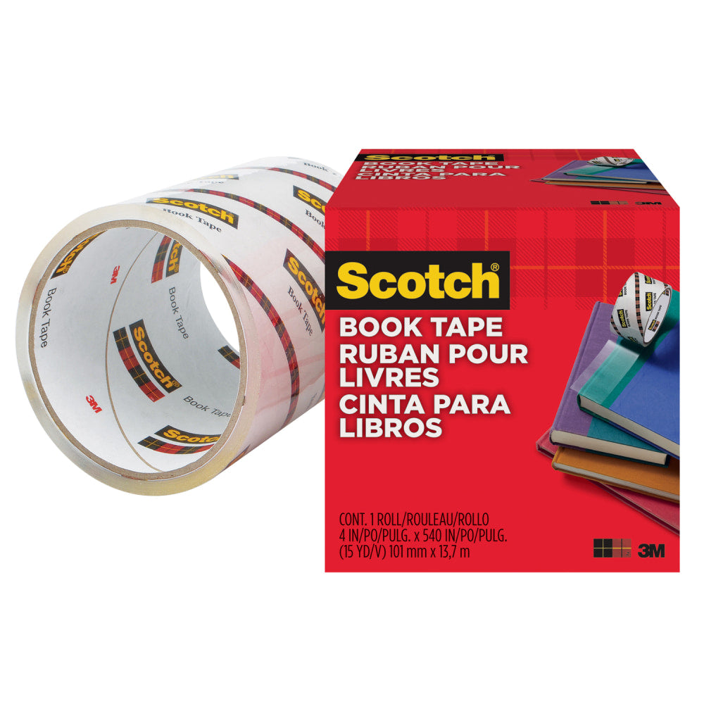 Scotch Book Tape - 15 yd Length x 4in Width - 3in Core - Clear - Acrylic - Crack Resistant - For Repairing, Reinforcing, Protecting, Covering - 1 Roll