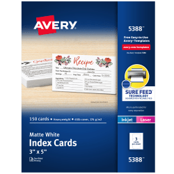 Avery Printable Index Cards With Sure Feed Technology, 3in x 5in, White, Pack Of 150 Cards