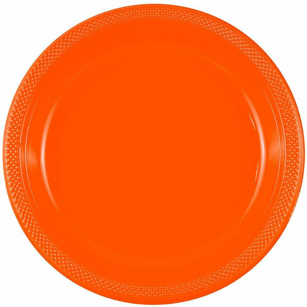 JAM PAPER Round Plastic Party Plates, Large, 10 1/4 inch, Orange, 20/Pack